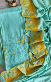 Graceful Modal Suit Set with Organza Embroidery Charm